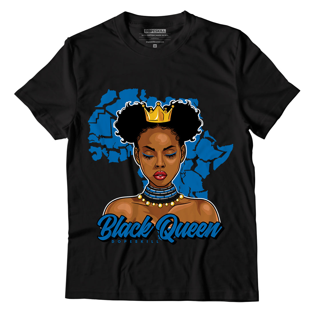 JD 1 Dark Marina Blue Dopeskill T-Shirt Black Queen Graphic