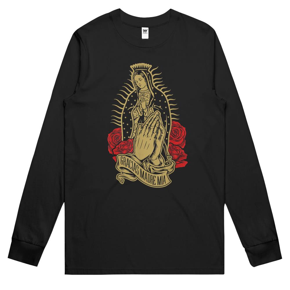 Our Lady Virgen De Guadalupe Virgin Mary Gracias Madre Mia Long Sleeve T Shirts