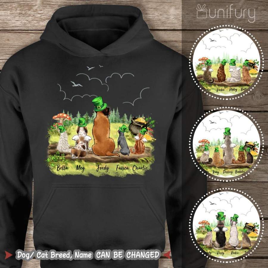 [BLACK] Personalized Custom Dog & Cat St Patrick's Day Hoodie For Dog Cat Mom Dad Lover Owner - 2422