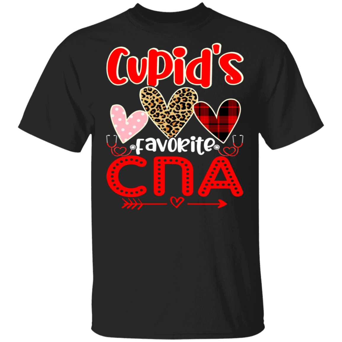 Valentine Heart Shirt Cupid’S Favorite Cna Funny Valentine’S Day Heart Leopard Plaid Gifts T-Shirt