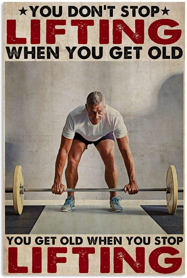 Vintage Old Man Training You Don’T Stop Lifting When You Get Old Poster Art Print      Home Decor Gift For Men Women Family Friend On Birthday Xmas