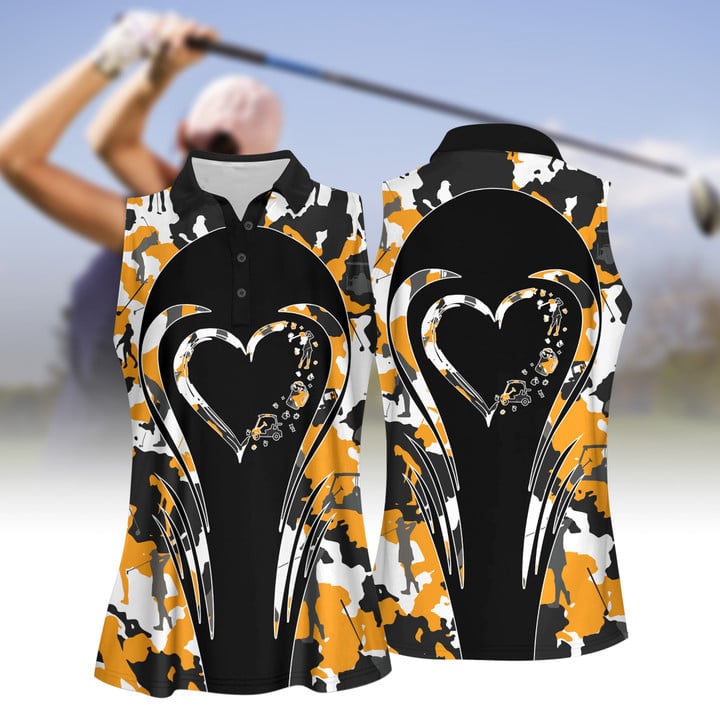 Love Golf And Beer Camouflage Pattern Women Short Sleeve Polo Shirt Sleeveless Polo Shirt