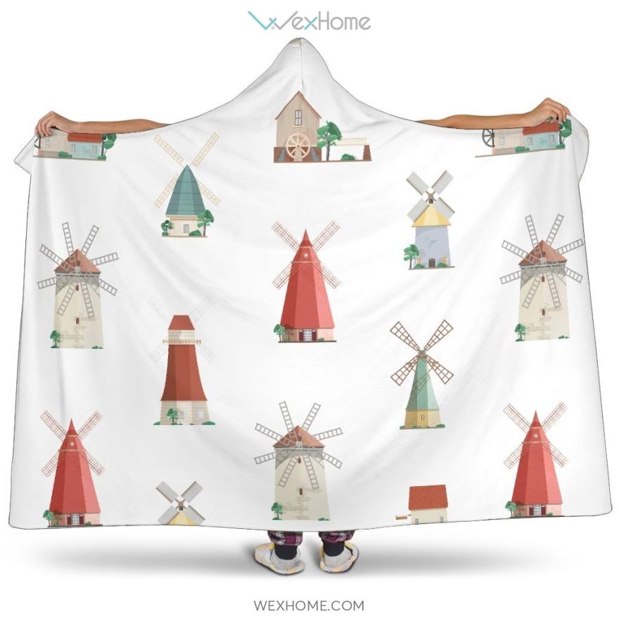 Windmill Design Pattern Hooded Blanket