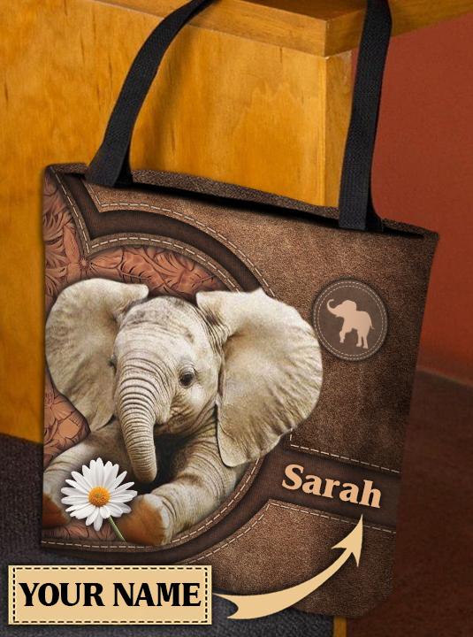 Personalized Elephant All Over Tote Bag, Vintage Elephant Tote Bag, Elephant Lovers Tote Bag Gift, Elephant Shoulder Bag