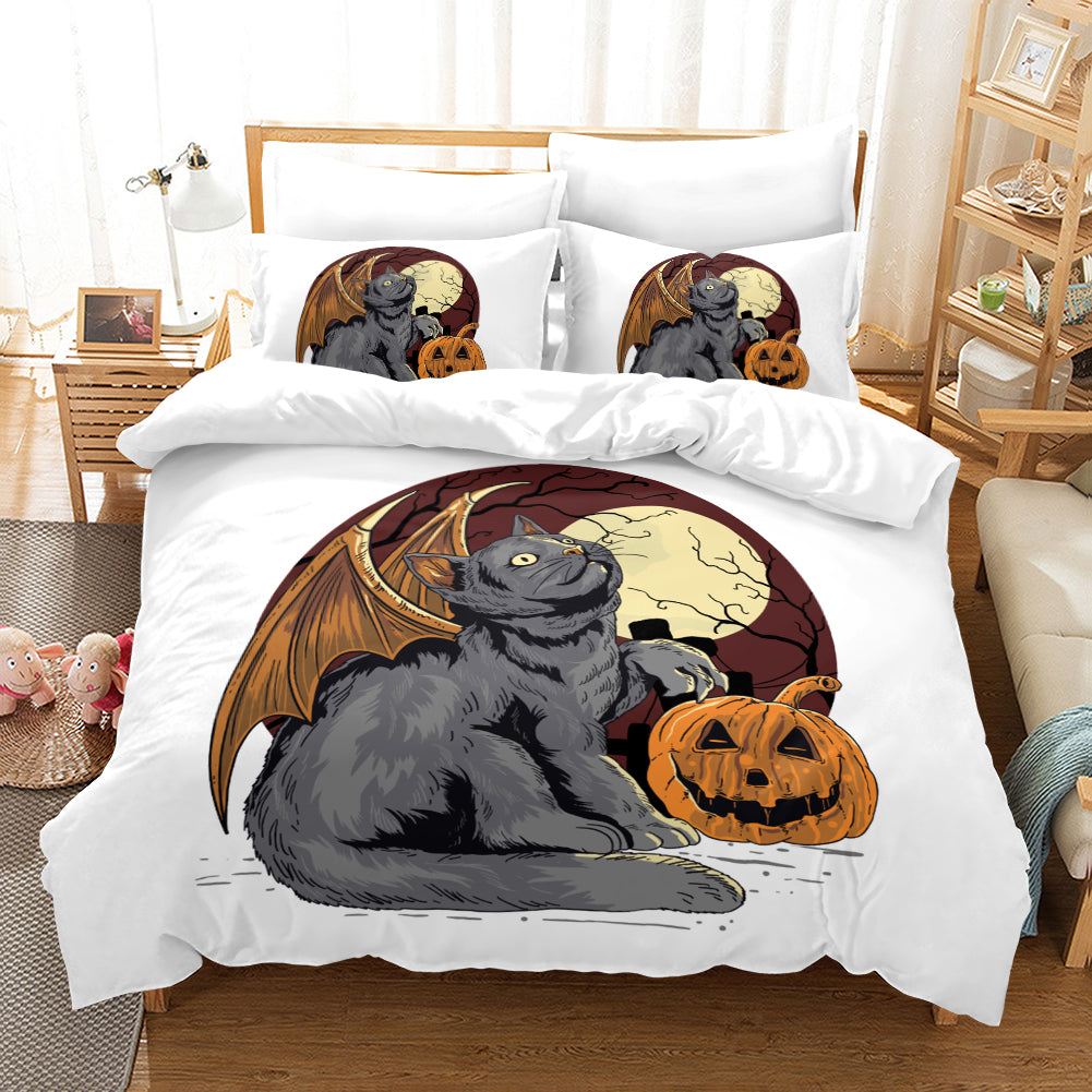 3D Halloween Pumpkin Cat Quilt Cover Set Bedding Set Duvet Cover Pillowcases Wj 4532