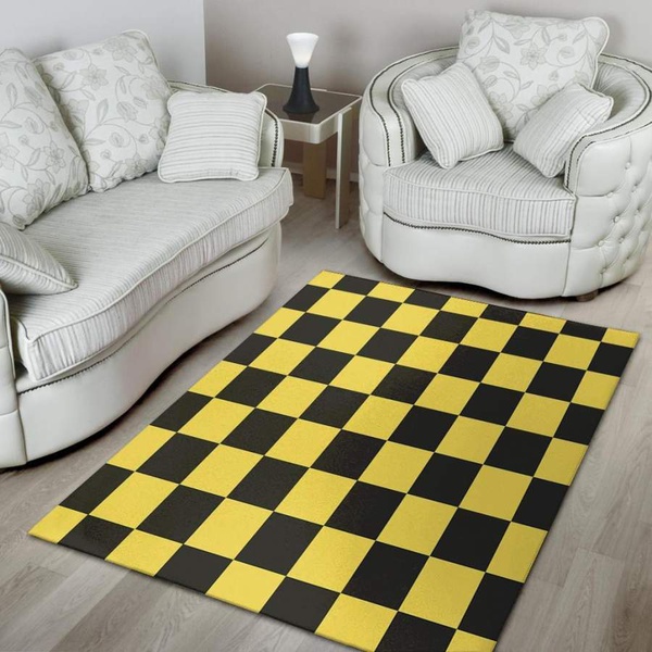 Yellow Checkered Print Area Rug