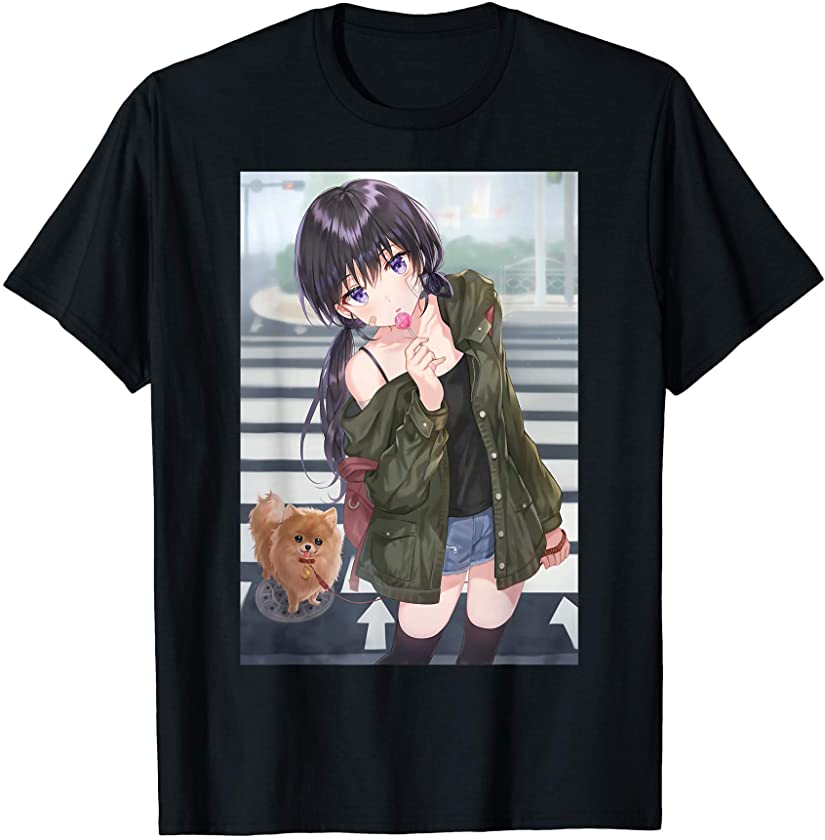 Anime Girl Waifu | Aesthetic Japanese Kawaii Pomeranian Dog T-Shirt