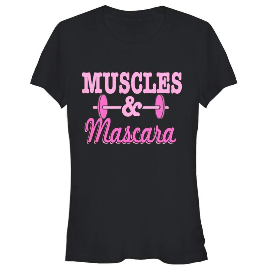 CHIN UP Junior’s Barbell Muscles and Mascara  T Shirt Black S