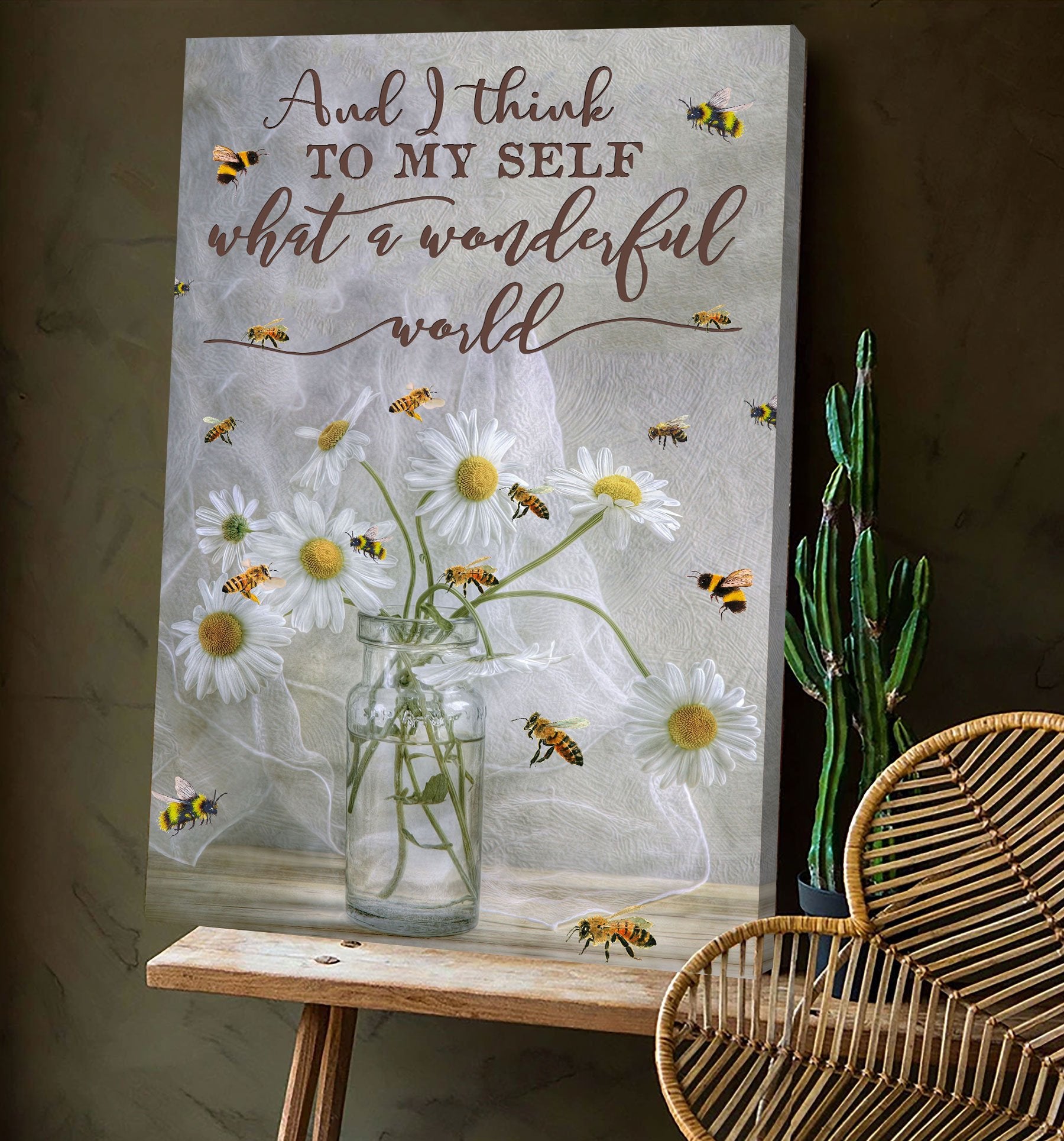 Bee What A Wonderful World Canvas Wall Art