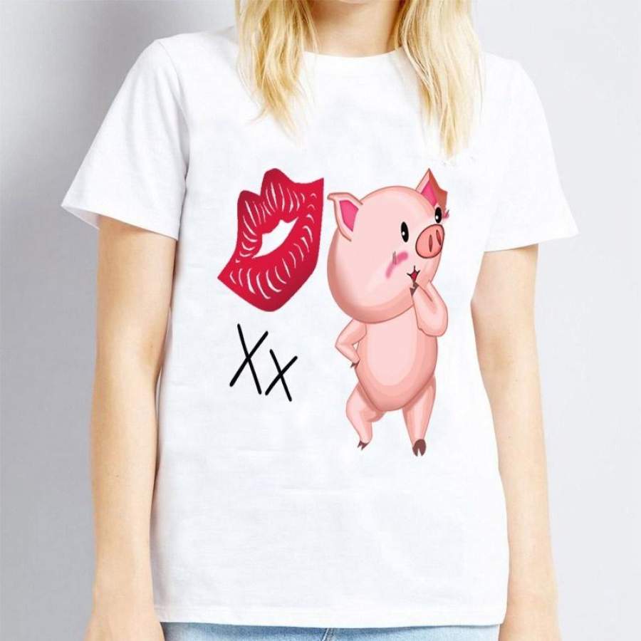 Summer Loose Casual Cartoon Rabbit Print T-Shirt Women O-Neck High Quality T-Shirt White Short Sleeve Tops