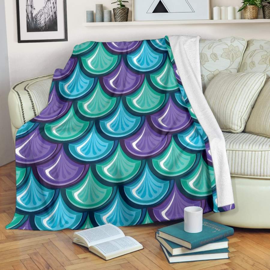 Teal Mermaid Scales Pattern Print Blanket