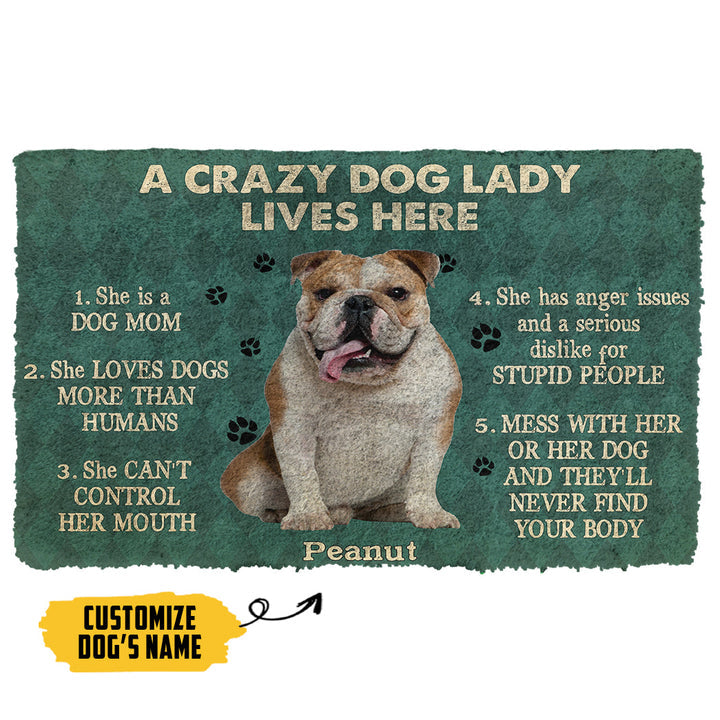 Waybackapparel A Crazy Dog Lady Lives Here Bulldog Custom Name 3D Doormat