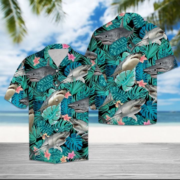 Shark Tropical Hawaiian Shirt Summer Button Up For Men, Women, Couple