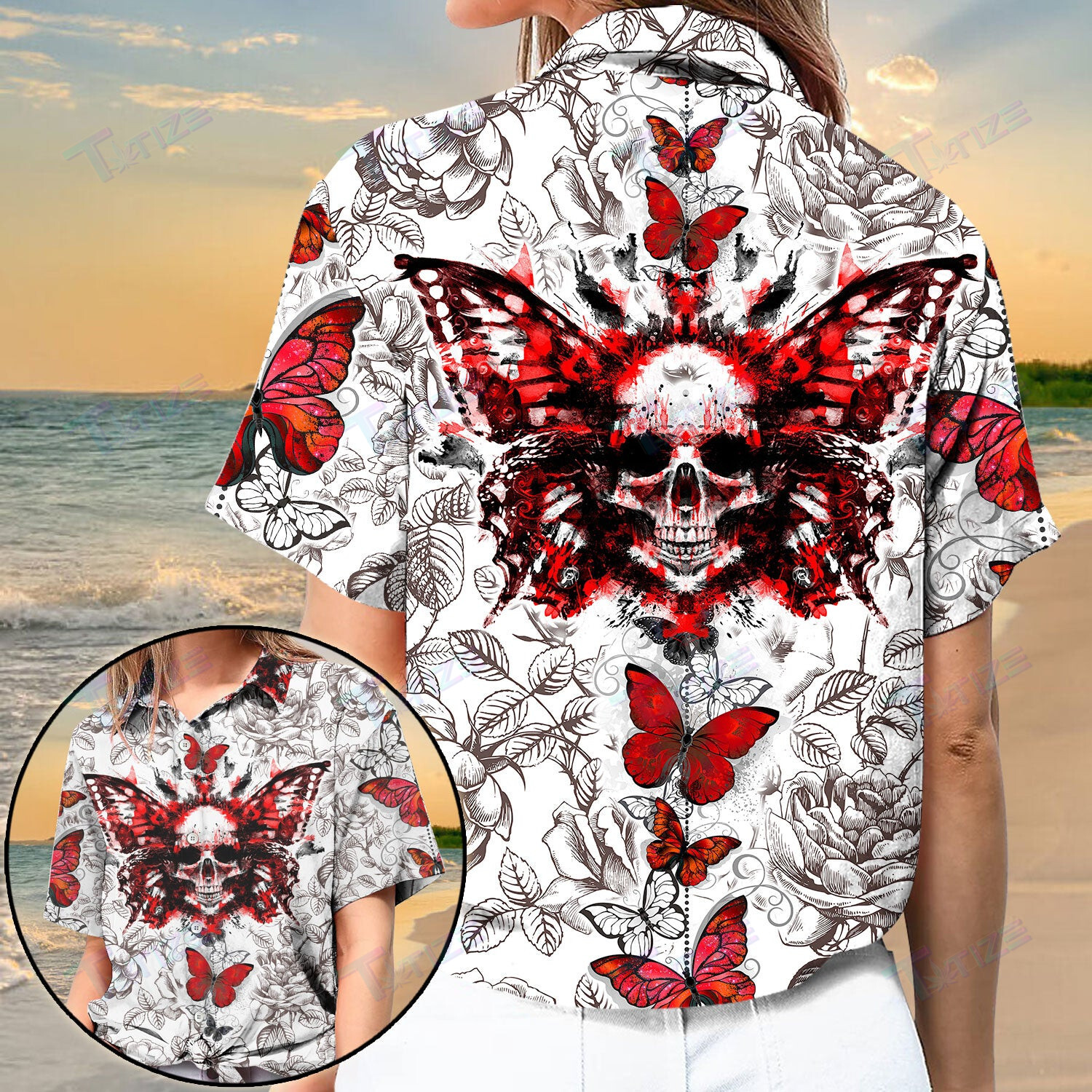 Demon Skull All Over Printed Hawaii Shirt Size S Ha92366