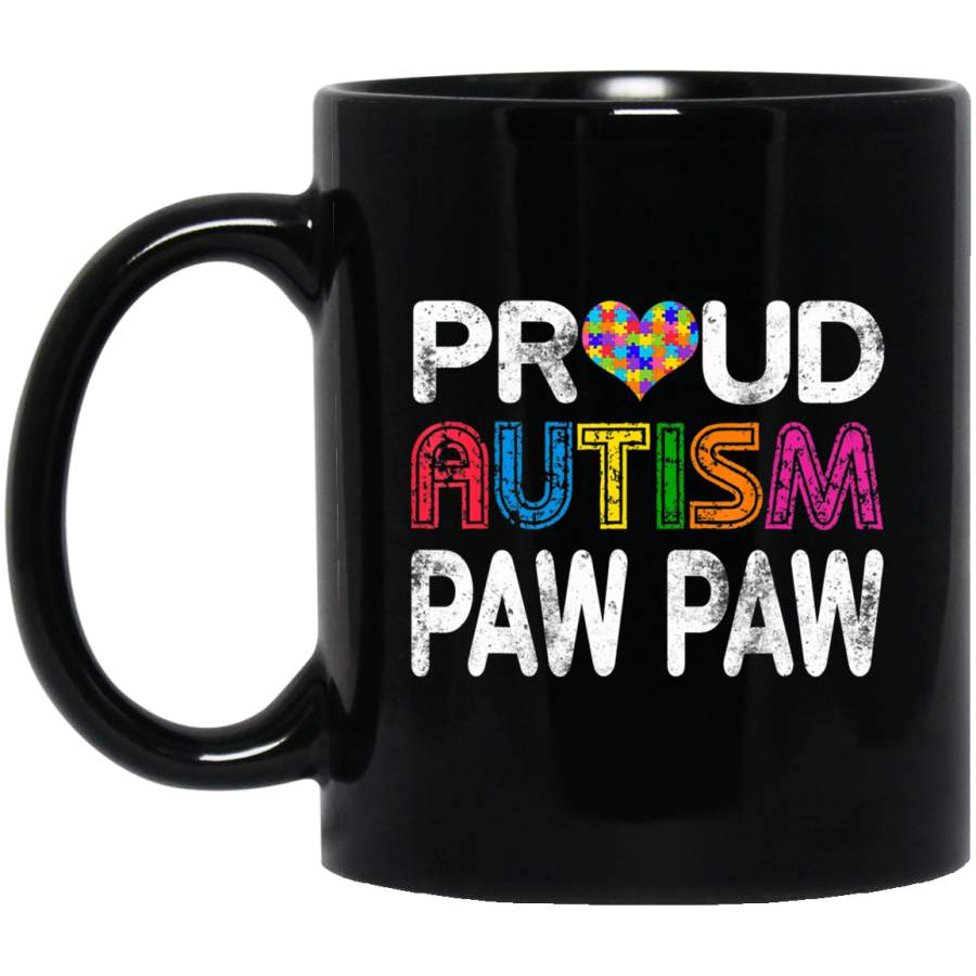 Vintage Proud Paw Paw Autism Awareness Family Matching Gift 11oz 15oz Black Mug Idea 2nd April Puzzle Ribbon Support Autism Dad Mom Kids Autistic