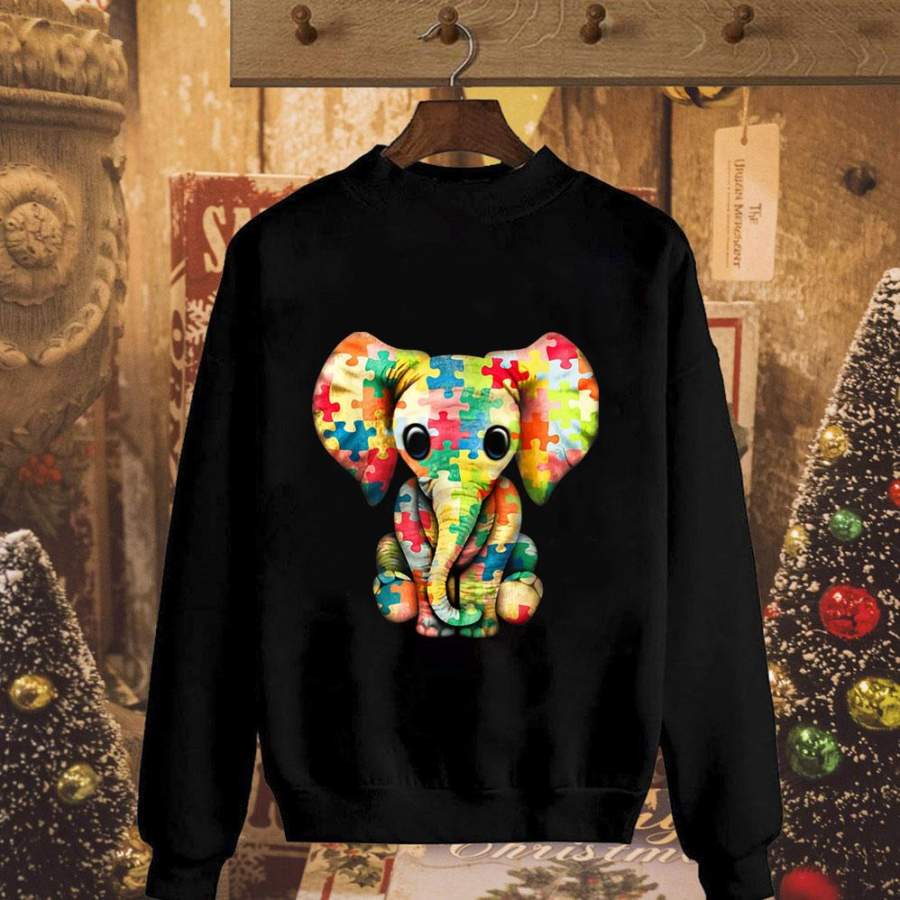 Autism elephant cute elephant love free believe never give up great gift black sweatshirt for men and women S-5XL