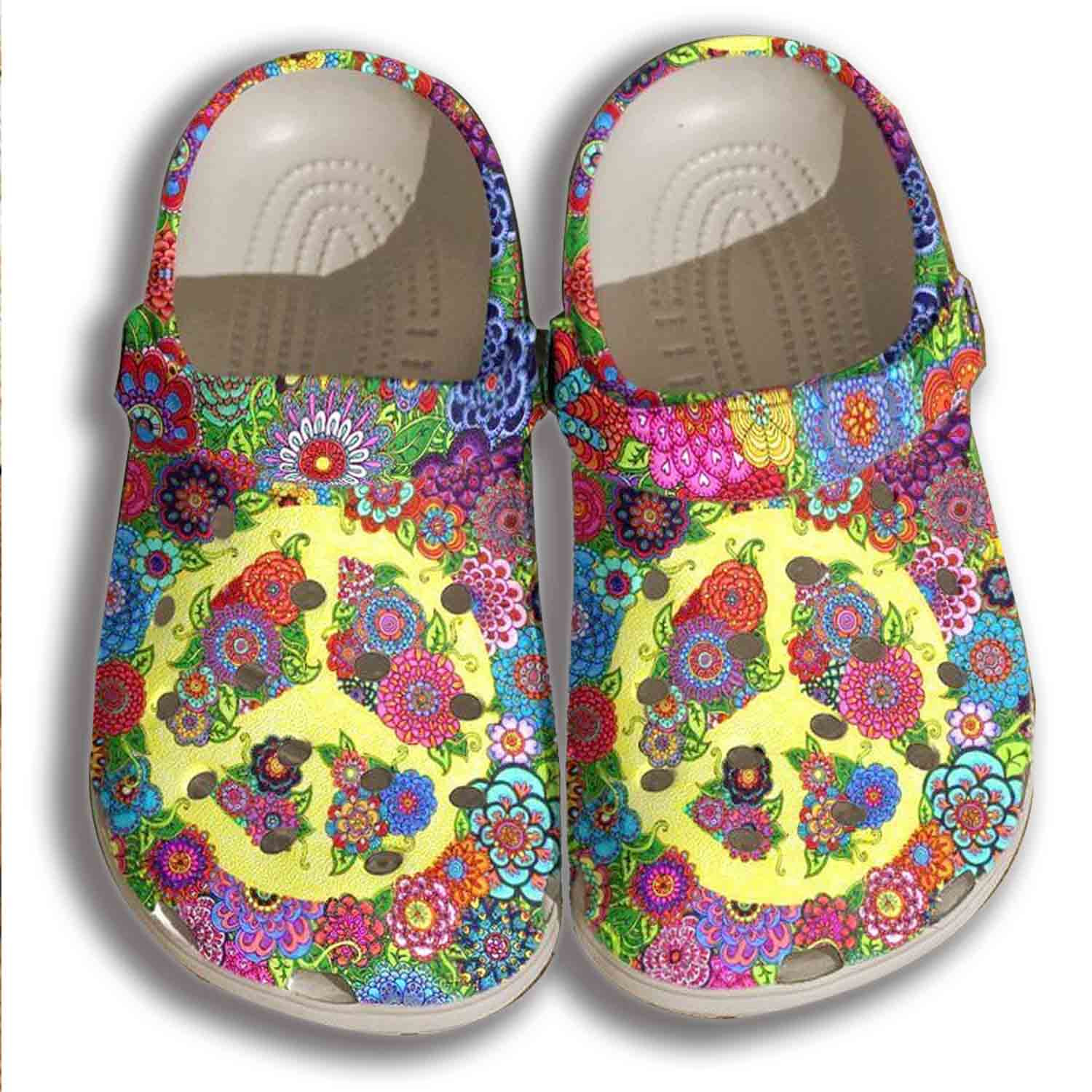 Floral Hippie Sign Crocs Shoes Clogs For Women – Flower Custom Crocs Shoes Clogs Gifts For Son Daughter