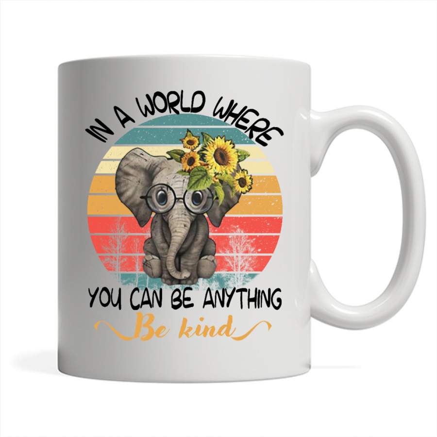 Elephant In A World Where You Can Be Anything Be Kind Vintage – Full-Wrap Coffee White Mug