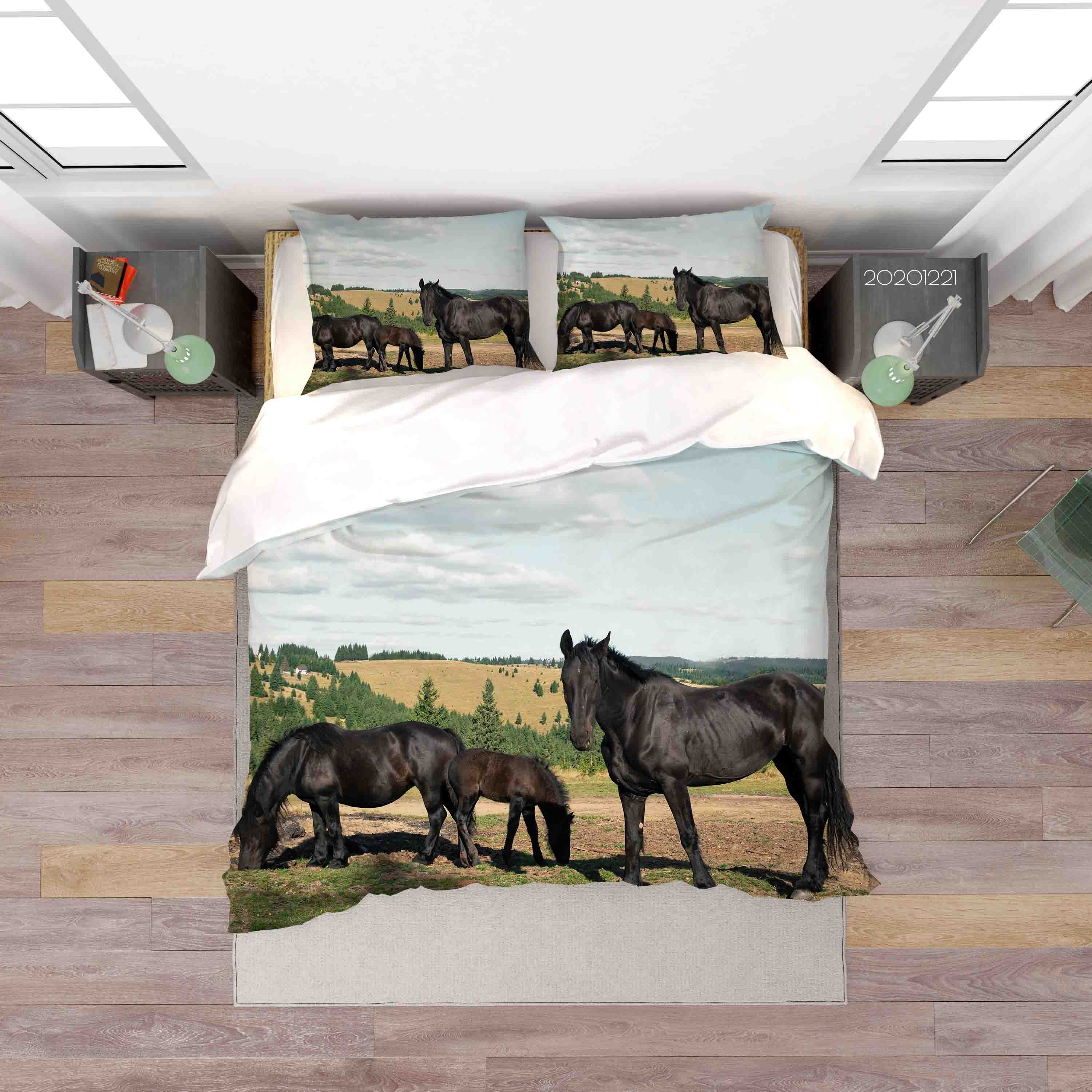 3D Animal Black Horse Quilt Cover Set Bedding Set Duvet Cover Pillowcases 243 Lqh