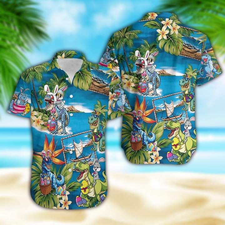 Amazing Bunny Riding Dinosaur Hawaiian Shirt – For Men And Women