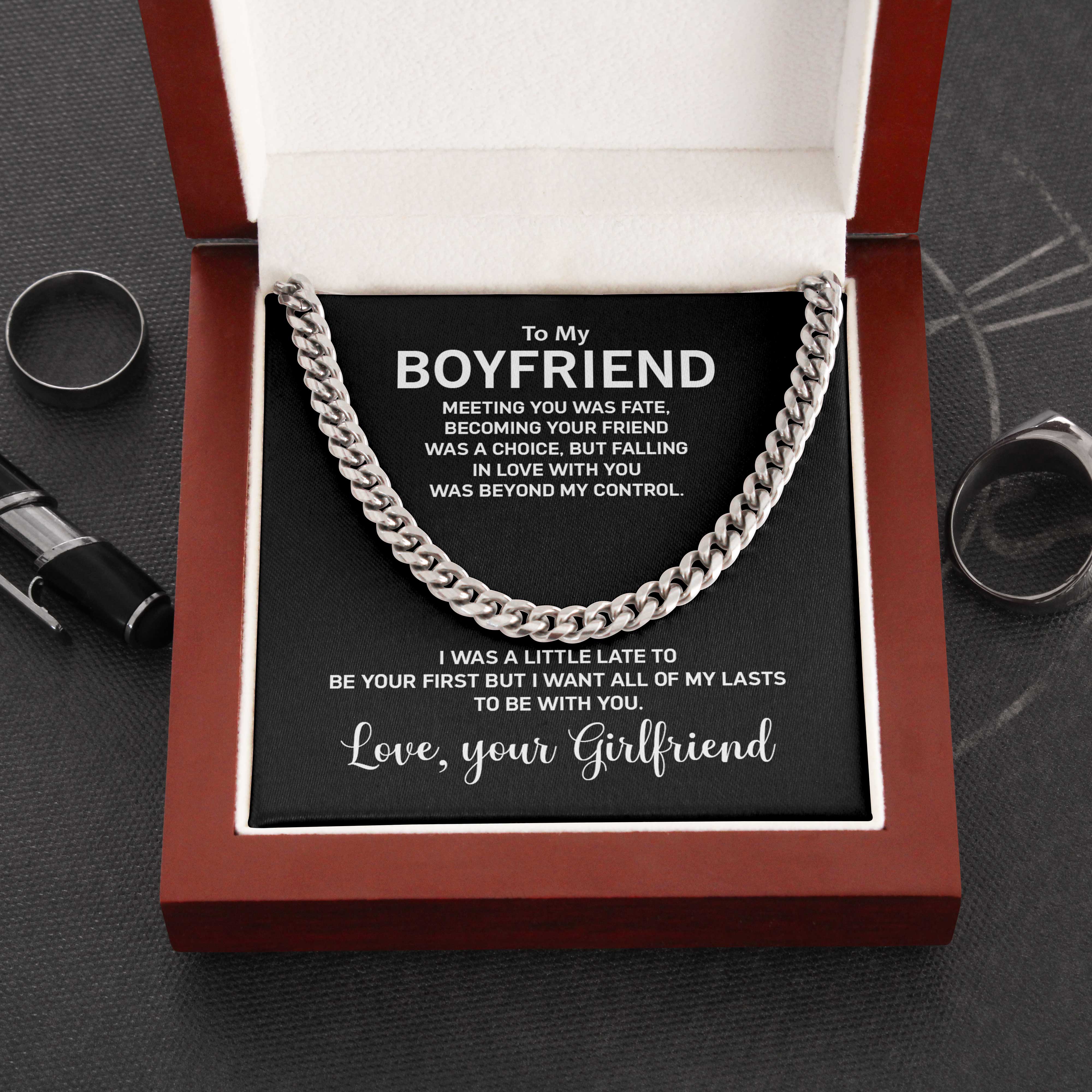 To My Boyfriend Necklace Gift Meeting You Was Fate, Becoming Your Friend Was A Choice,Bu Tfalling In Love With You Was Beyond My Control Cuban Link Chain Necklace