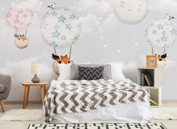 3D Sky Cloud Hot Air Balloon Animal Wall Mural Wallpaper Lqh 347