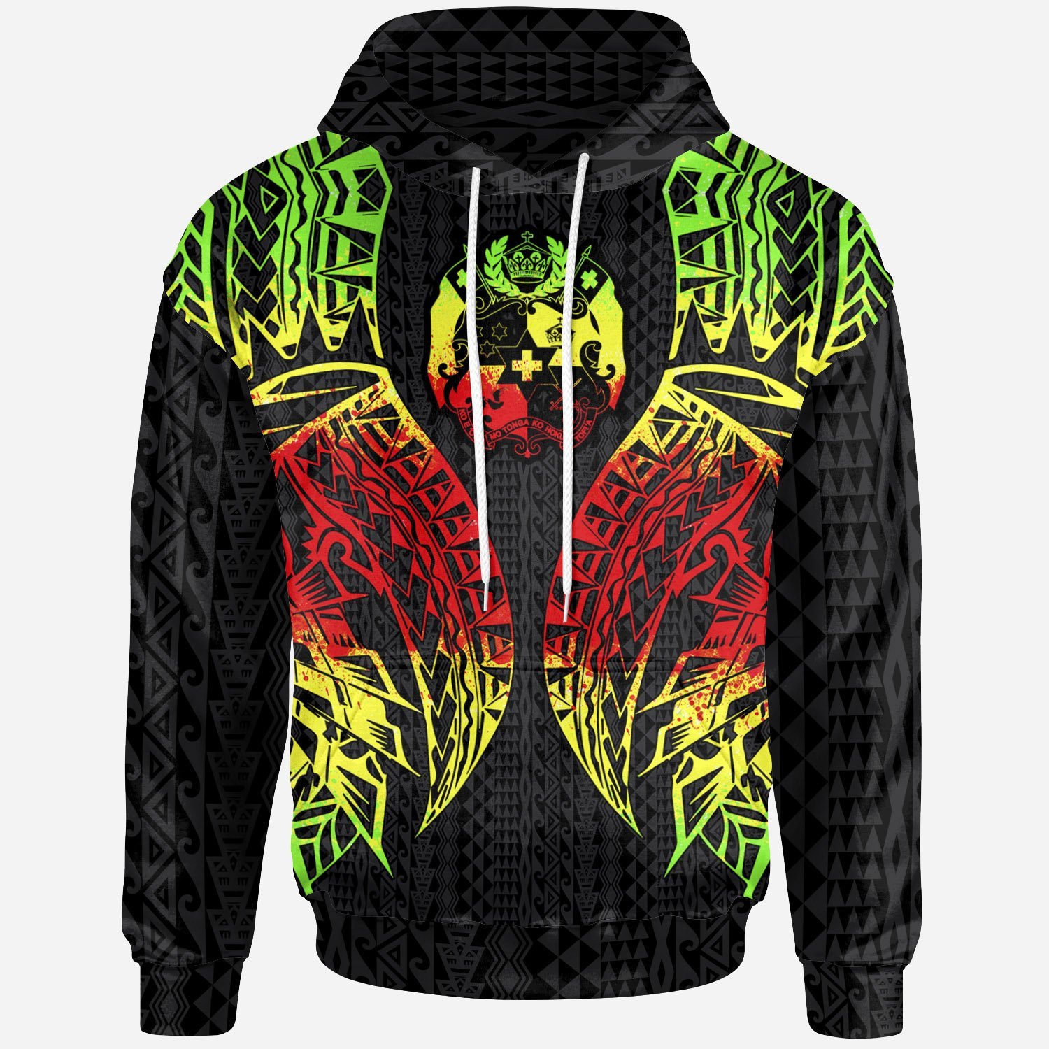 Tonga Hoodie – Polynesian Lion Head Reggae Style – Pacific Print Hoodie