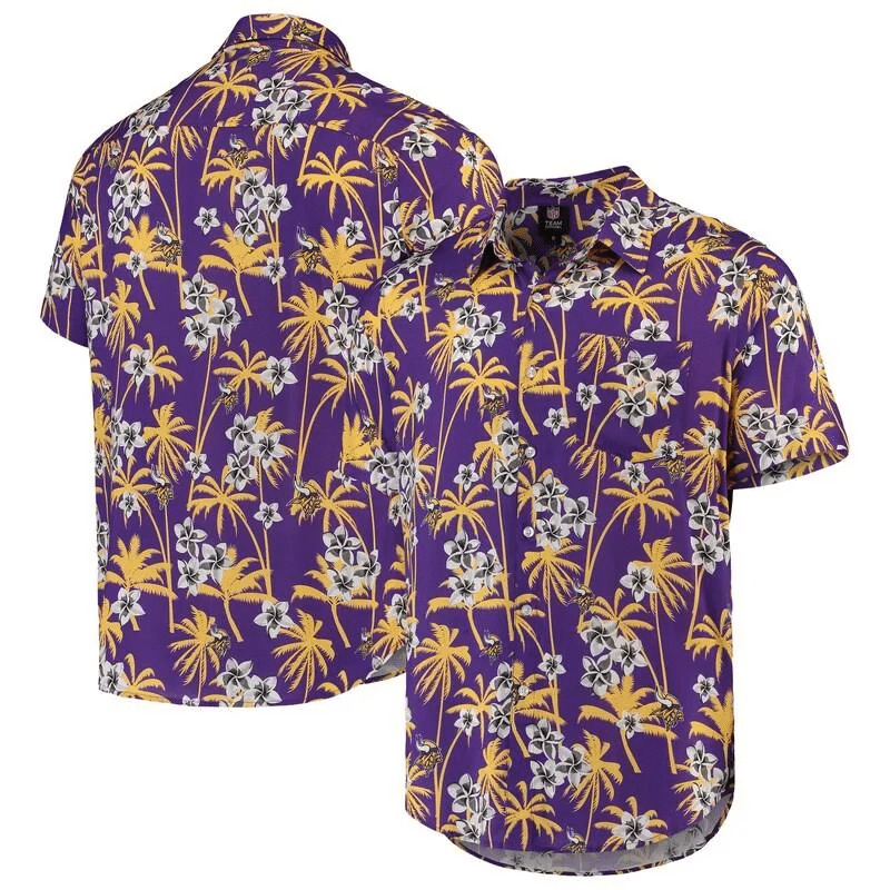 Minnesota Vikings Floral Woven Button Up Shirt – Purple