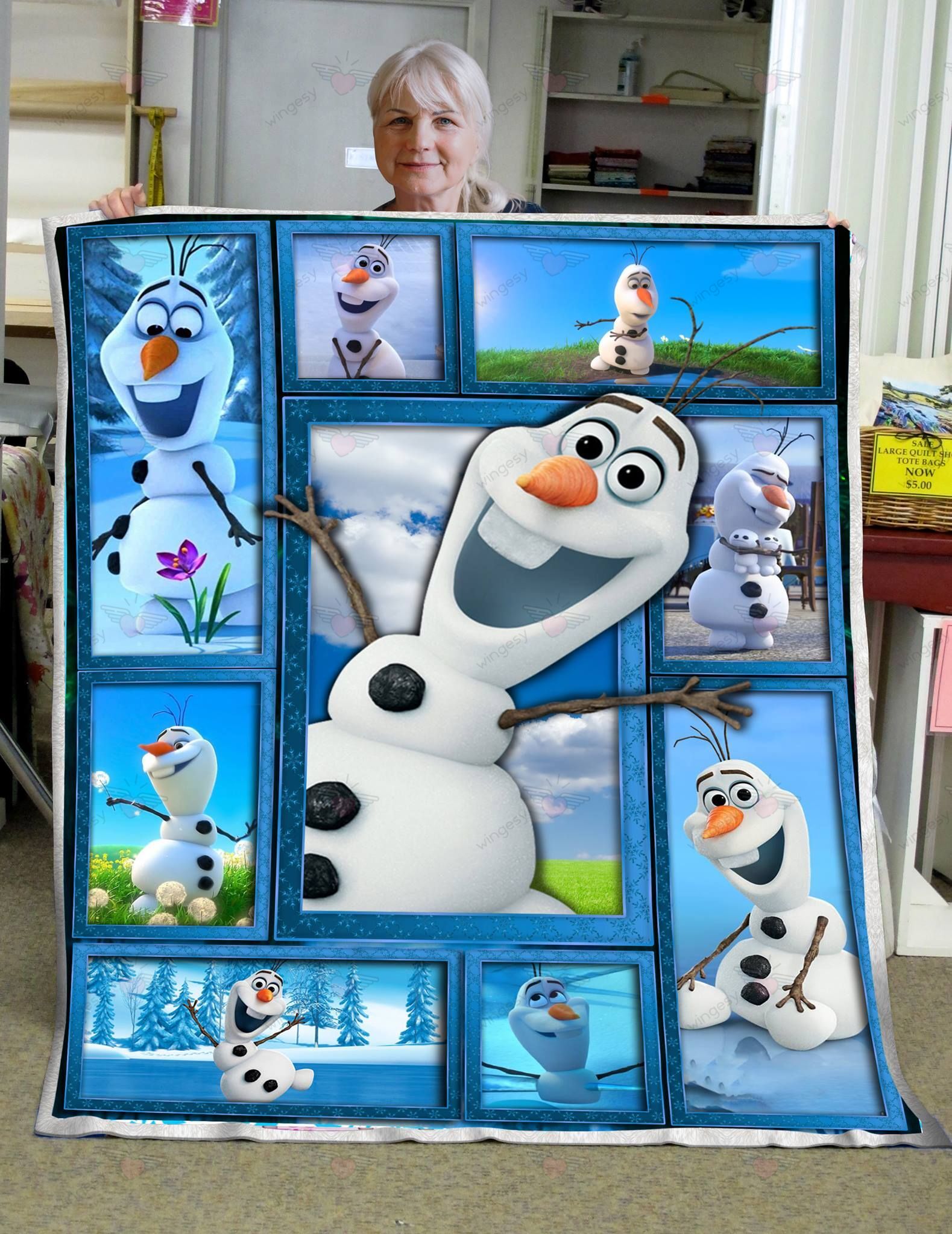 Cartoon Cartoon Olaf Blue Quilt Blanket-QT012042Qa