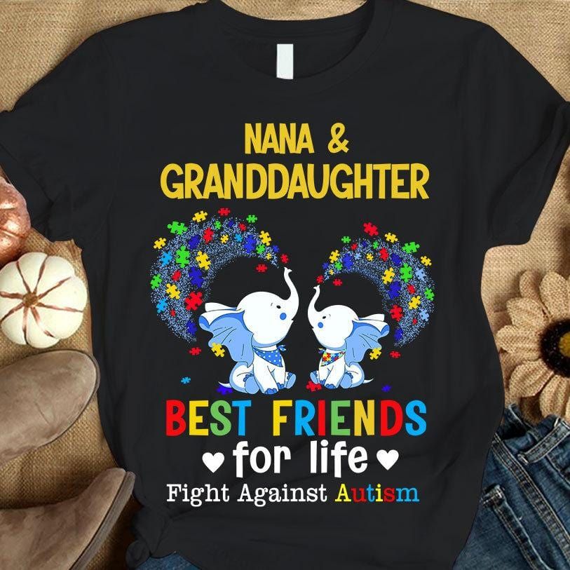 Autism Nana & Granddaughter Shirt, Best Friends For Life, Puzzle Piece Elephant, Autism Awareness Shirt