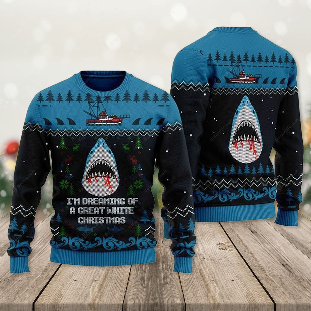 Shark Ugly Christmas Sweater, I’M Dreaming Of A Great White Xmas Ugly Christmas Sweater 3D, Presents For Christmas