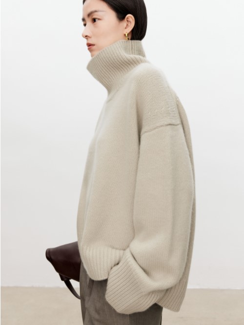 Turtleneck pure cashmere sweater female loose and thick languid lazy wind pullover sweater knitting base sweater alx