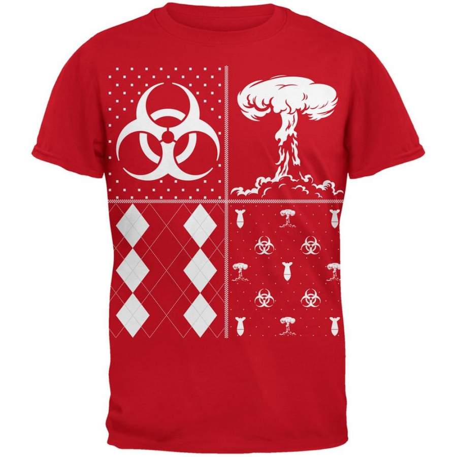 Biohazard Festive Blocks Ugly Christmas Sweater Red Adult T-Shirt