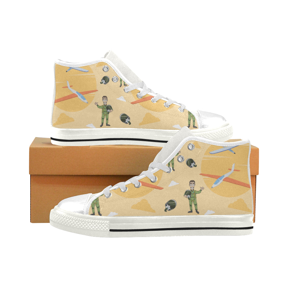 Pilot Pattern White Men’s Classic High Top Canvas Shoes