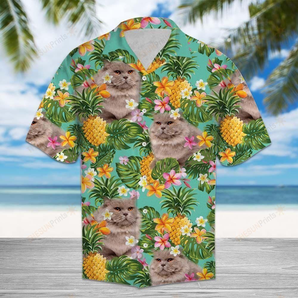 Tropical Pineapple British Longhair Aloha Hawaiian Shirt Colorful Short Sleeve Summer Beach Casual Shirt For Men And Women