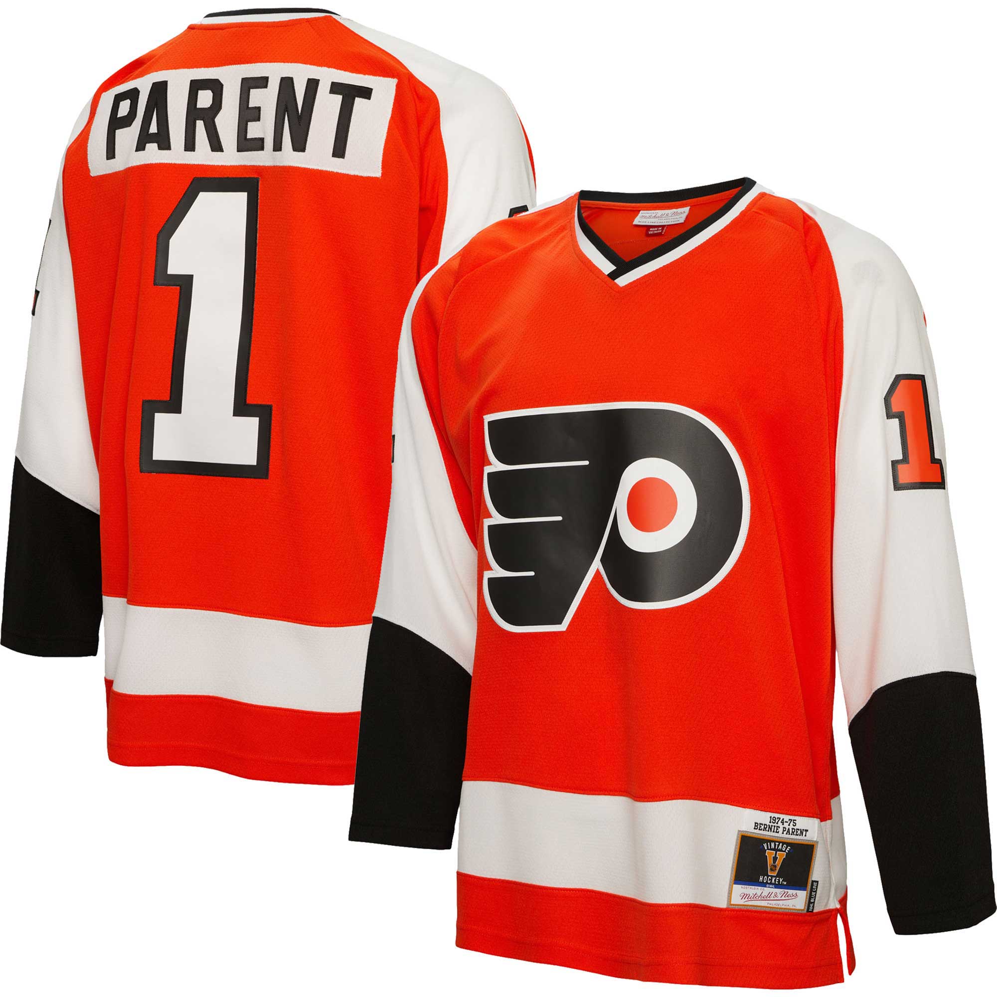 Men's Philadelphia Flyers Bernie Parent Mitchell & Ness Orange 1974/75 Blue Line Player Jersey