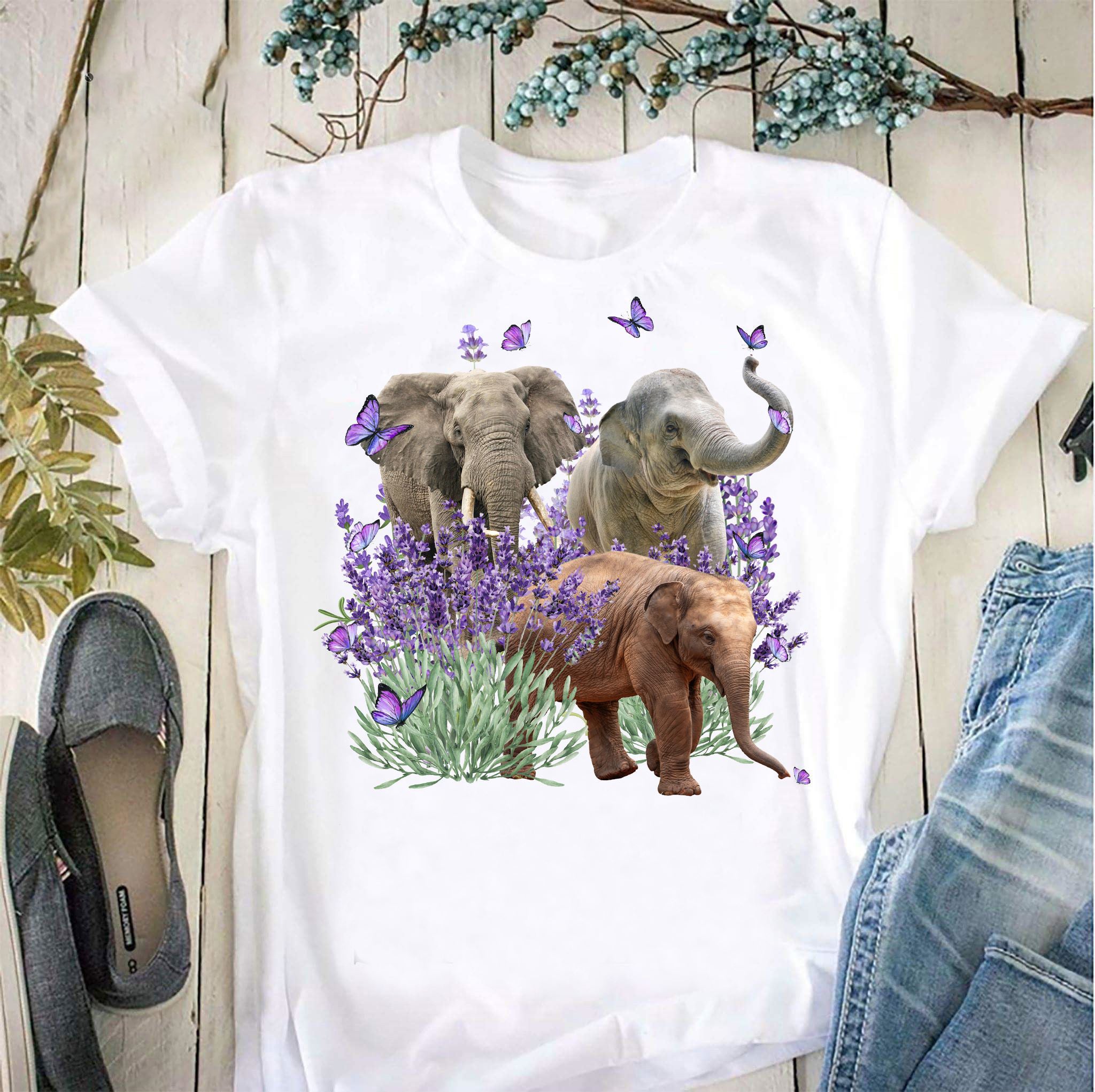 Elephant And Gorgeous Purple Flower-Elephant Lover T-Shirt