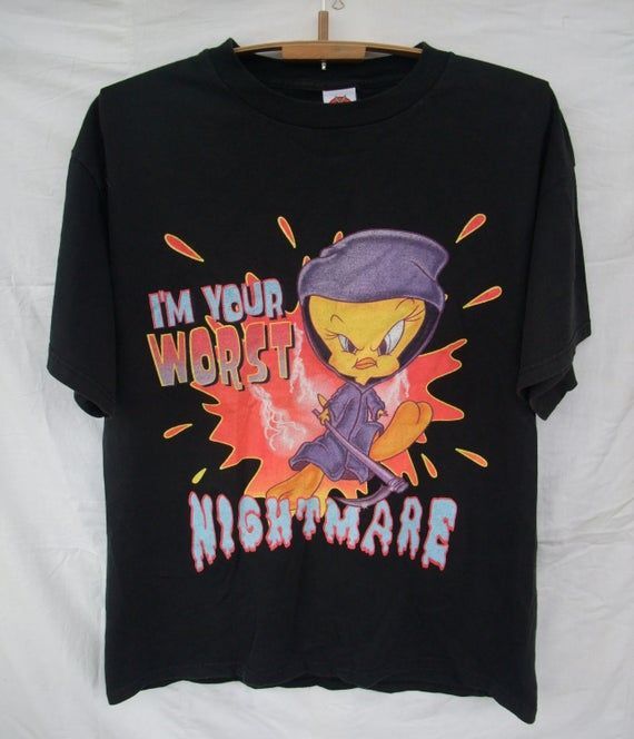 Tshirt Looney Tunes Tweety Bird Worst Nightmare Vtg Shirt Black Shirt