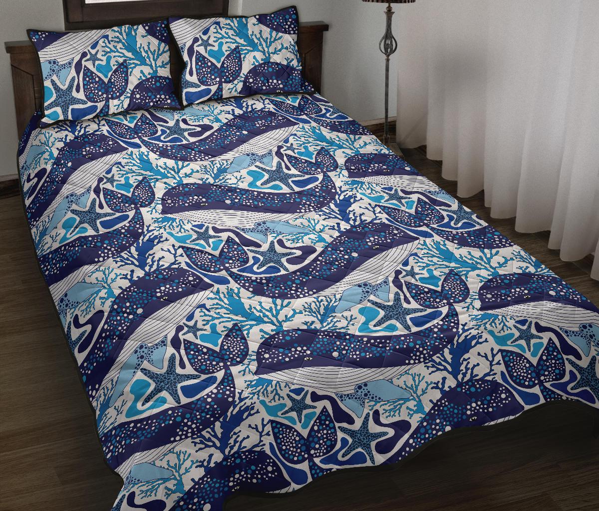 Whale Starfish Pattern Quilt Bed Set