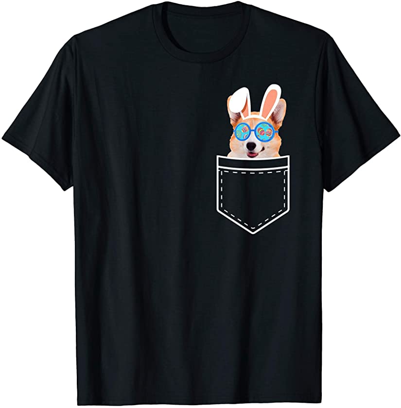 Bunny Corgi In Pocket Happy Easter Corgi Lover T-Shirt