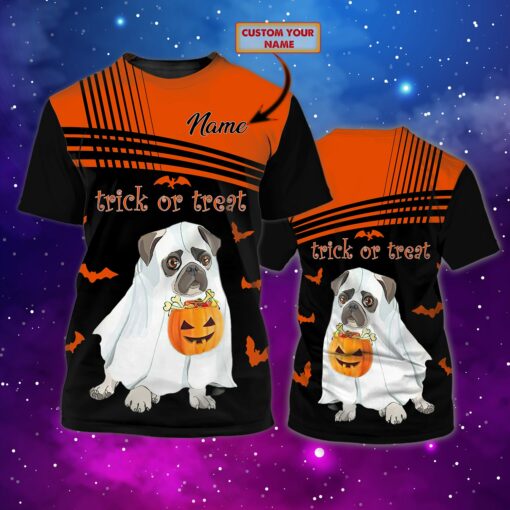 Custom Halloween Trick Or Treat Personalized Name 3D All Over Printed T-Shirt For Men And Women, Happy Halloween Day