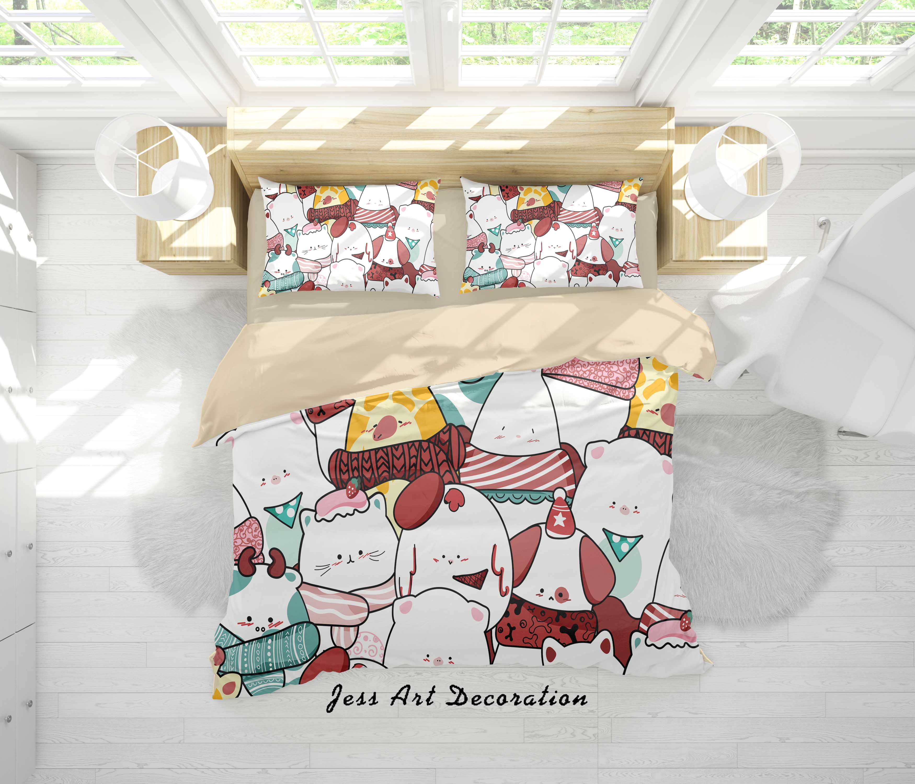 3D Cartoon Animal Cat Quilt Cover Set Bedding Set Duvet Cover Pillowcases A307 Lqh