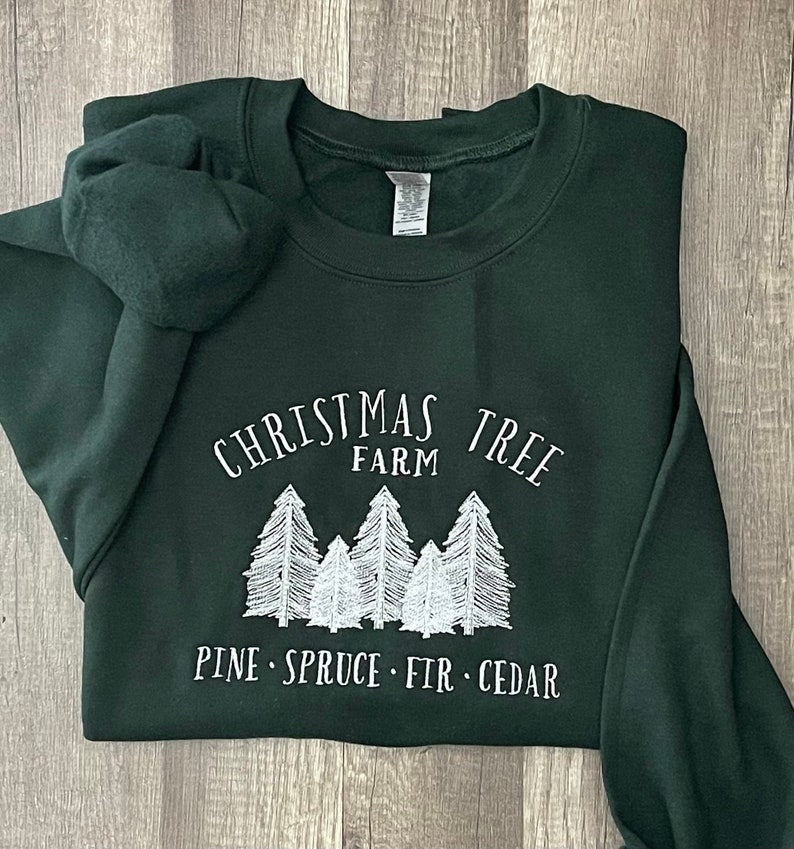 Tree Farm Christmas Embroidered Sweatshirt 2D Crewneck Sweatshirt All Over Print Sweatshirt For Women Sweatshirt For Men Sws5349