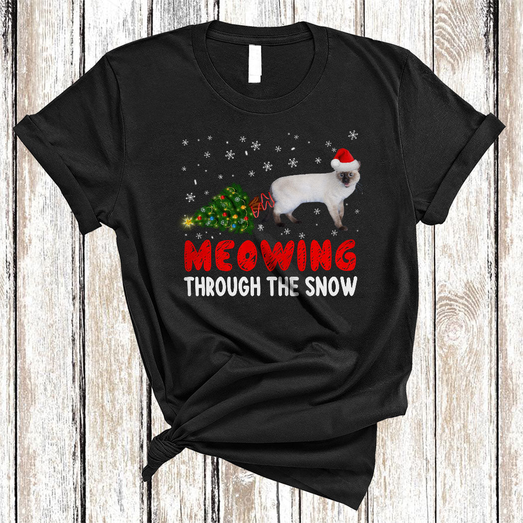 Meowing Through The Snow Funny Christmas Tree Santa Cat Kitten Pet Owner Lover Gifts T-Shirt