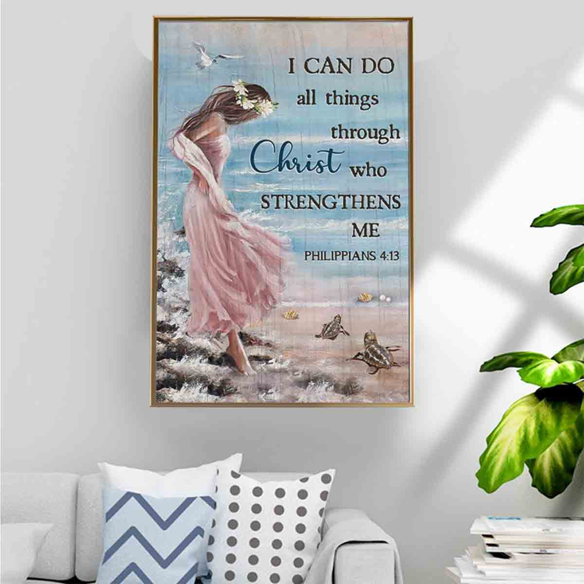 Beautiful Girl In Rose Dress Poster – Christ Who Strengthens Me Canvas Home Decoration Christmas Gifts For Women Girl Friend – Gigo Smart