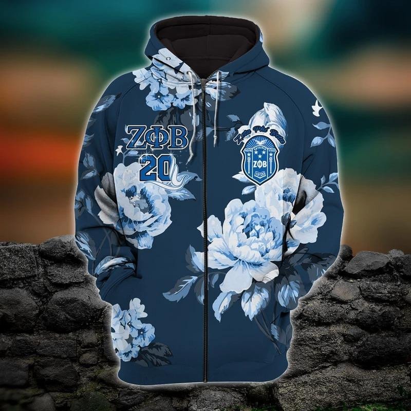 Sorority Hoodie – Zeta Phi Beta Blue Rose Girl Zip Hoodie