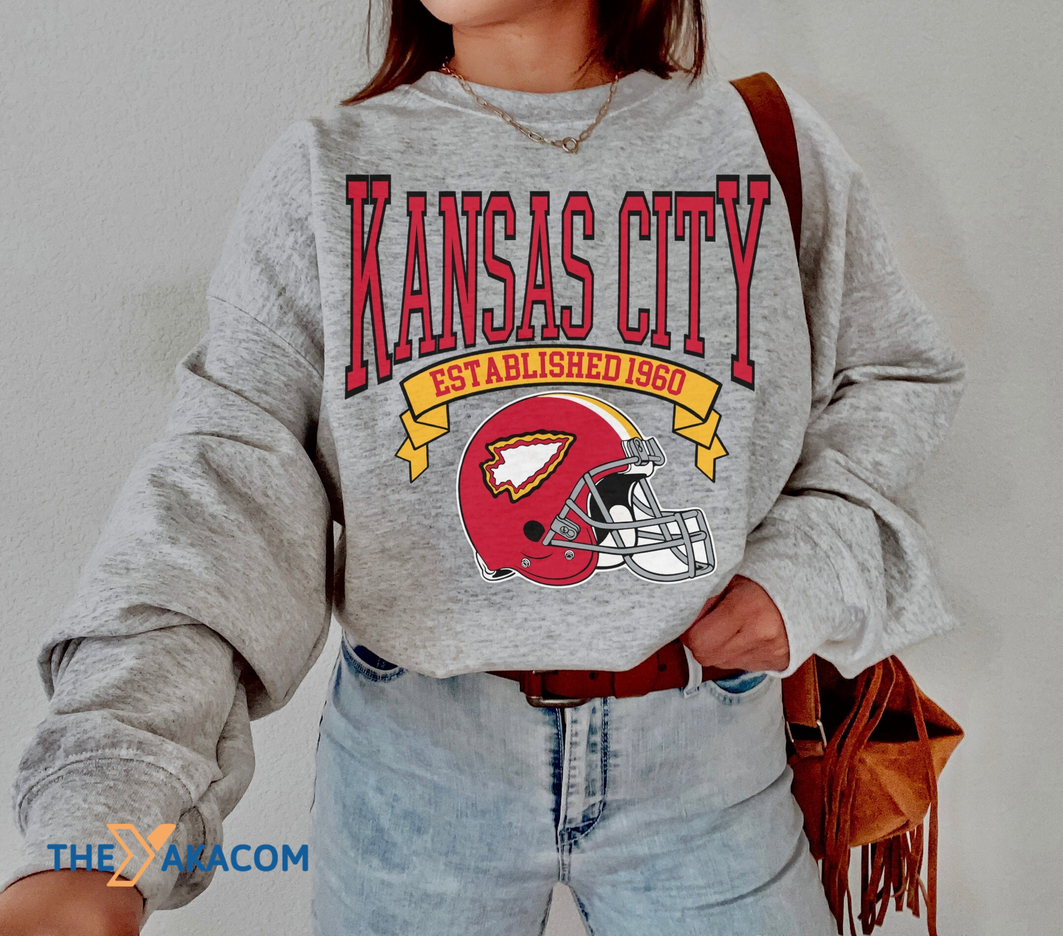 Kansas City Vintage Style Est 1960 Super Bowl Lvii Kc American Football Red Kingdom Sweatshirt Long Sleeve Crewneck Casual Pullover Top