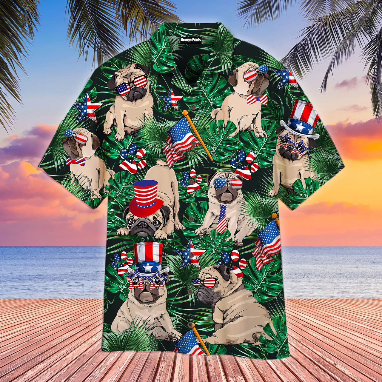 4Th Of July Independence Day Happy Pug Hawaiian Shirt | For Men & Women | Hw2171