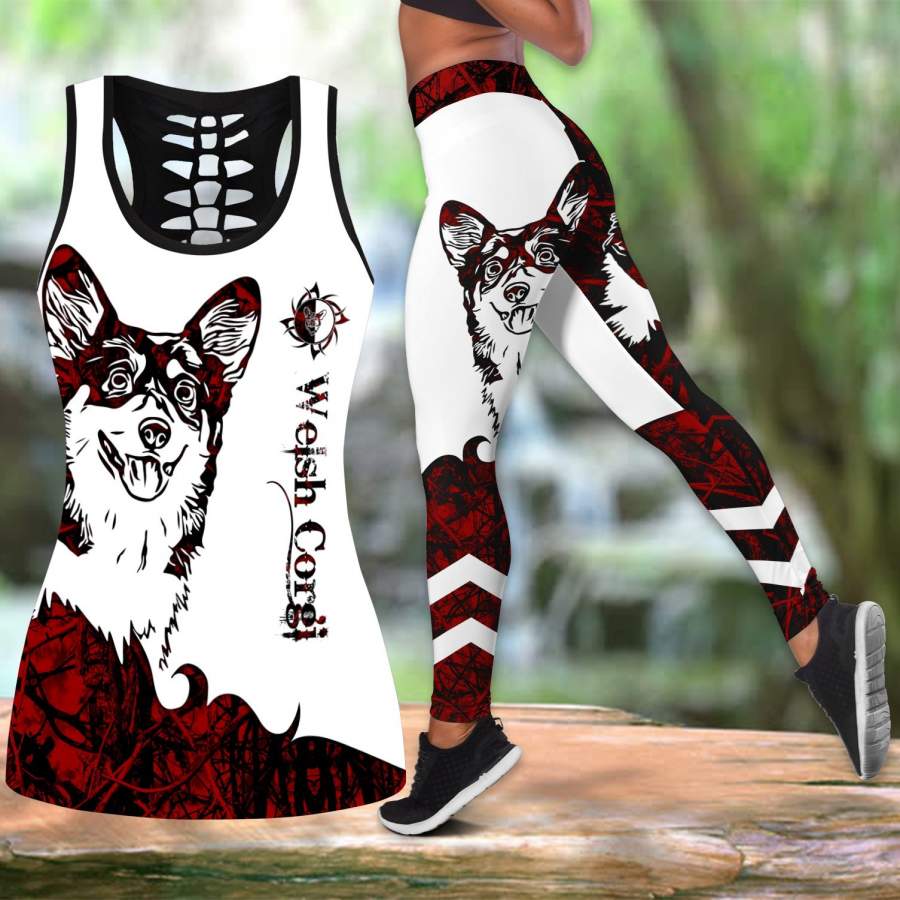 Welsh Corgi red tattoos legging + hollow tank combo DD09172001