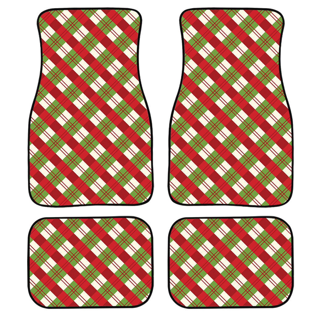 Merry Christmas Plaid Pattern Print Front And Back Car Floor Mats, Front Car Mat